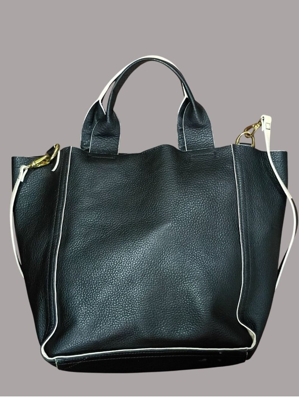 Gap Black Cow Leather Tote Bag With Detachable Crossbody Strap - Picture 2 of 14